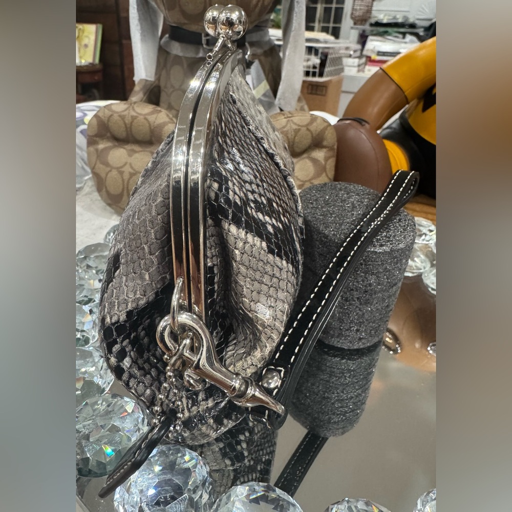 COACH EXOTIC PYTHON WRISTLET KISSLOCK CHROME/STEE… - image 7